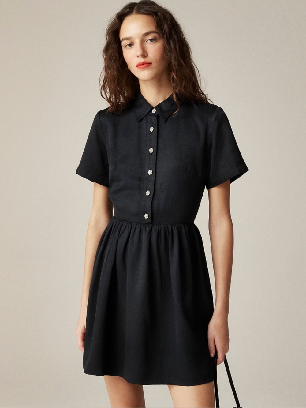 J.Crew Collection Black Shirt Dress Jewel Buttons Size 10 NWT